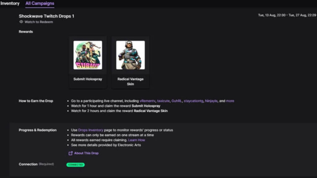 Comment obtenir les drop twitch Apex Legends Saison 22 - image Screenshot des drops twitch Apex Legends Saison 22