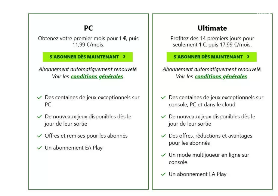 Découvrez le Nouveau Xbox Game Pass Standard à 1 € : Une Offre Abordable pour les Joueurs - image Screenshot de l'offre Xbox Game Pass à 1€ sur PC pendant 1 mois. L'offre Xbox Game Pass Ultimate est disponible à 1€ pendant 14 jours.