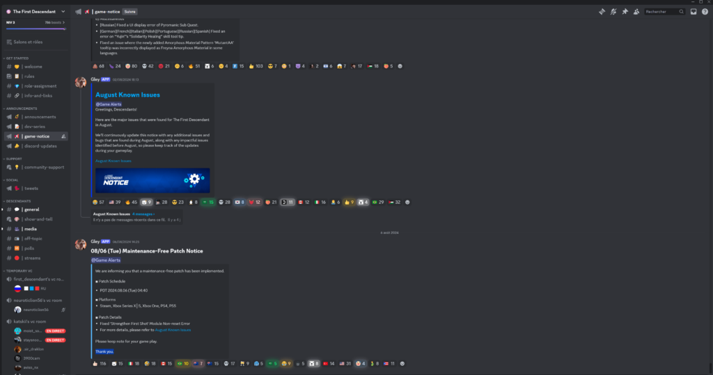 Black Screen et Crash sur The First Descendant : quelles solutions? - image Screenshot du serveur discord à vérifier en cas de crash sur The First Descendant