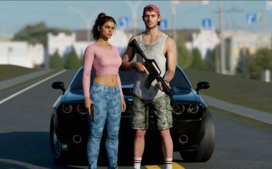 Couple armé GTA 6 devant une voiture