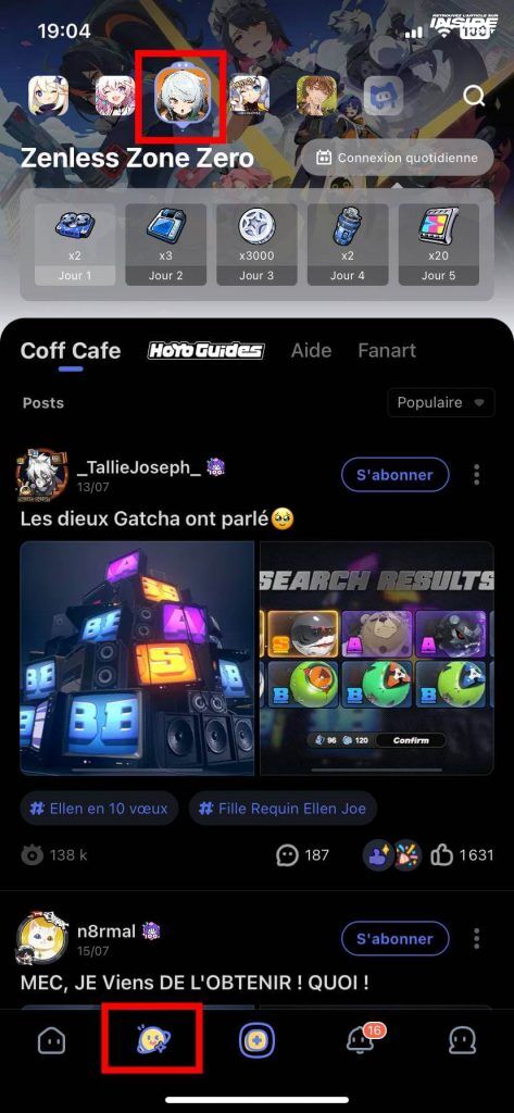 Tous les codes gratuits Zenless Zone Zero disponibles et comment les activer - image Image illustrant le moyen de se rendre dans la section Zenless Zone Zero de l'application HoYoLab afin de récupérer les codes gratuits