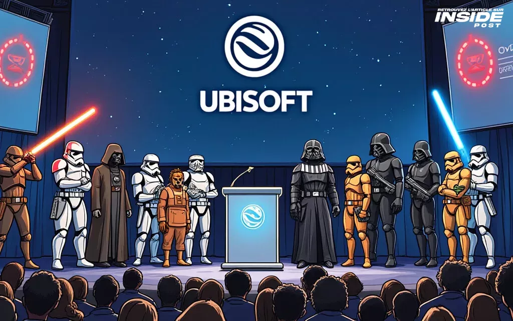 Problèmes de sauvegarde dans Star Wars Outlaws : Ubisoft s'excuse et offre une compensation - image Bannière créée par IA montrant Ubisoft qui s'excuse devant la communautée Star Wars outlaws concernant les problèmes de sauvegarde