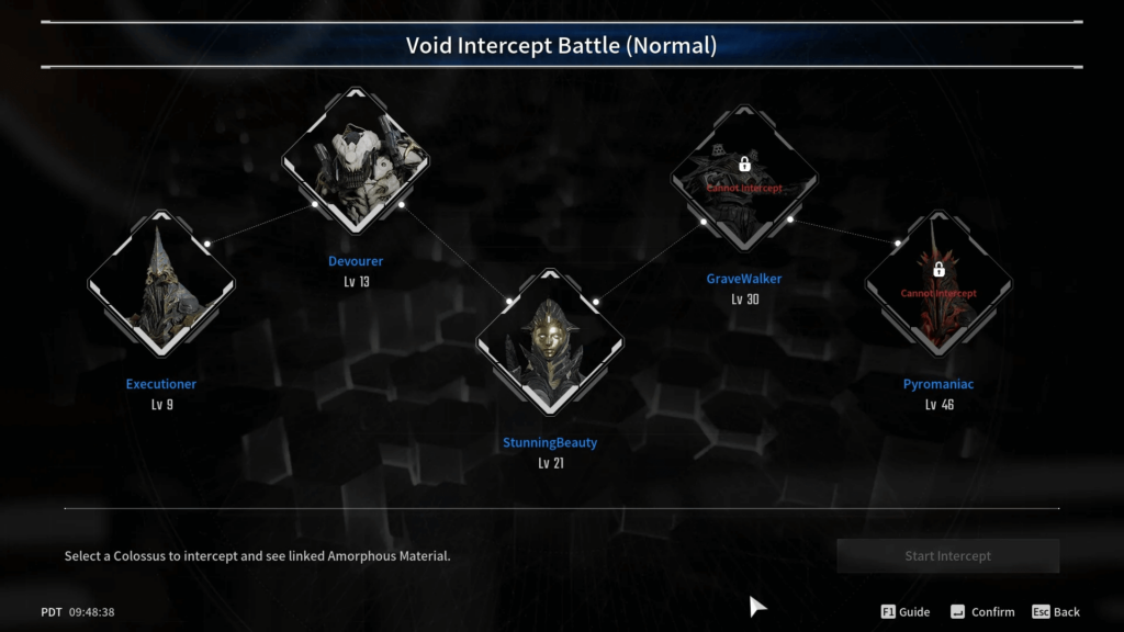 Comment débloquer les Interceptions du Vide facilement sur The First Descendant - image Screenshot du menu à partir duquel vous lancerez les combats de boss une fois que vous saurez comment débloquer les interceptions du vide