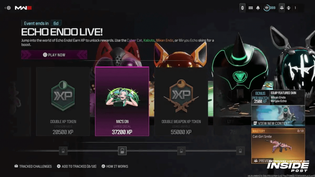 Découvrez Comment Débloquer le Camouflage Ultra Rare Cat-Girl Smile dans MW3 Avant qu'il Ne Disparaisse! - image Screenshot du passe de l'événement Echo Endo Live pour débloquer le Cat-Girl Smile