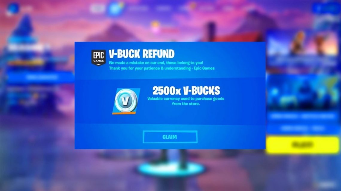 Exemple de message reçu dans Fortnite lors du remboursement de V-Bucks