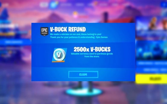 Epic Games vous doit des V-Bucks: Découvrez comment obtenir votre remboursement maintenant - image Exemple de message reçu dans Fortnite lors du remboursement de V-Bucks