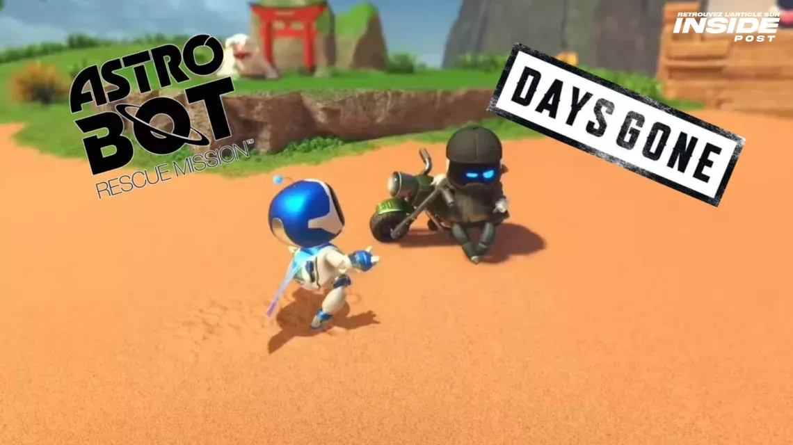 Screenshot de Astro Bot avec les deux logos de Days Gone et Astro Bot