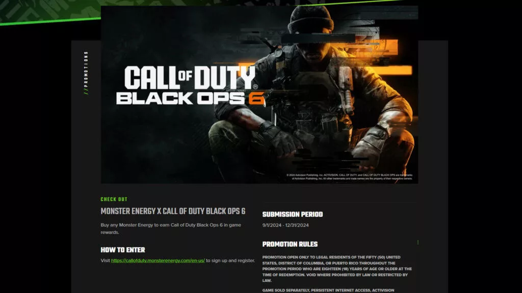 Comment débloquer les récompenses Monster Energy dans Black Ops 6 - image Bannière d'événement de Black Ops 6 x Monster Energy