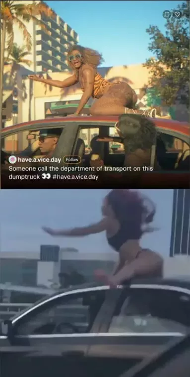 Toutes les références à la réalité trouvées dans le trailer de GTA 6 - image Référence du trailer de GTA 6 montrant une femme qui twerk sur une voiture
