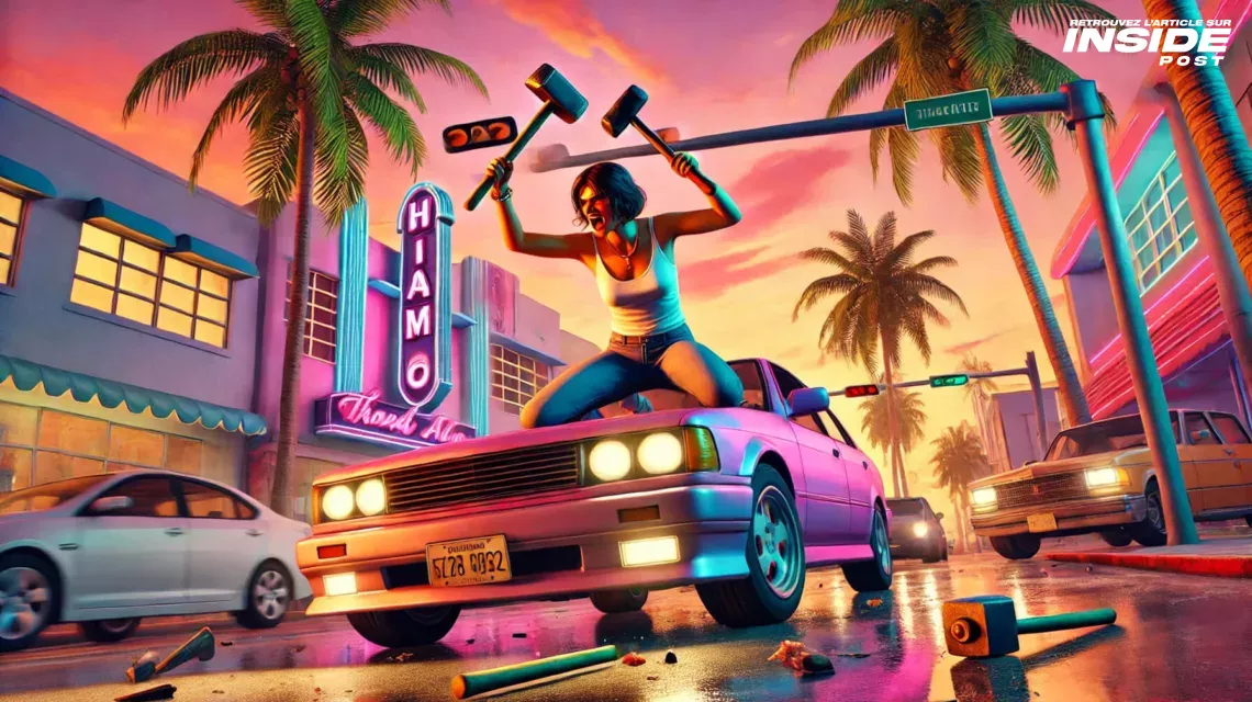 Concept art autour d'une des références du trailer de GTA 6 montrant une femme avec deux marteaux dans les mains